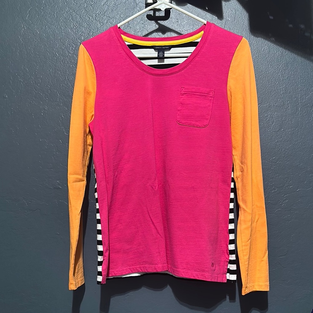Tommy Hilfiger Pink and Orange Long Sleeve Tee